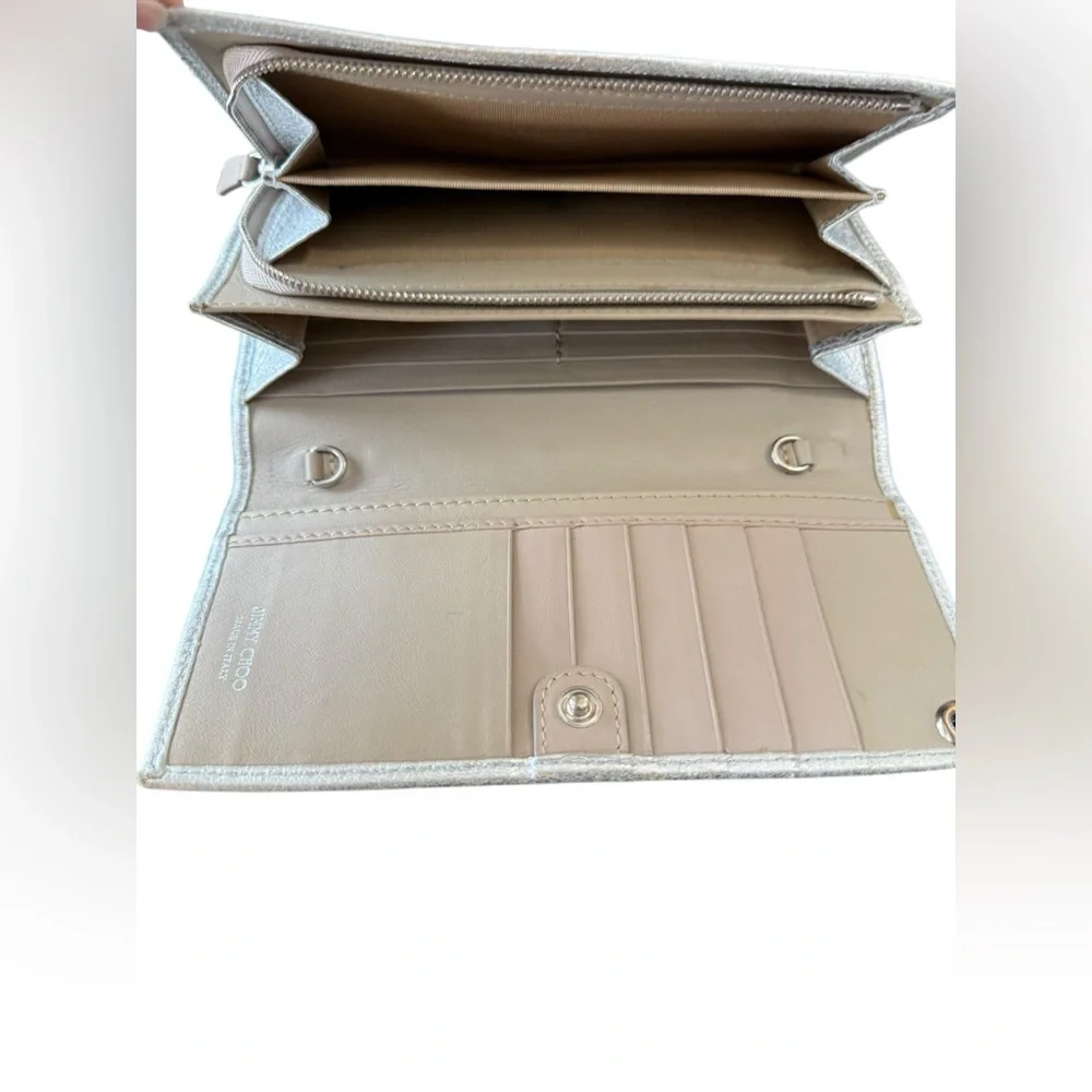 Jimmy Choo Metallic Leather wallet with interior d rings- see callouts
